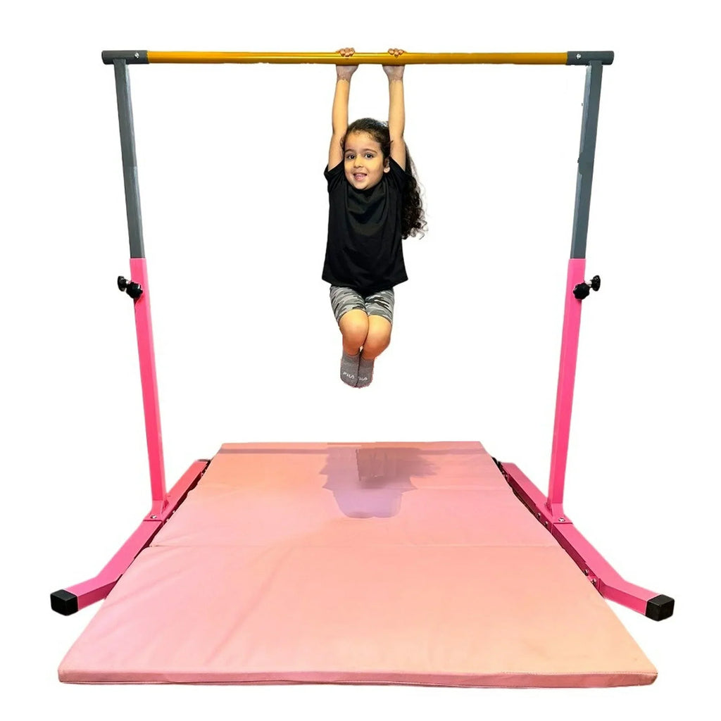 Horizontal Equipment, Gymnastic Star-TD Junior Bar, Adjustable Expandable 3-5 Duty Heavy Durable Curved Home Legs, FT, for and Height Gymnastics, Kids, Bar Pink Kip Strong Training 5