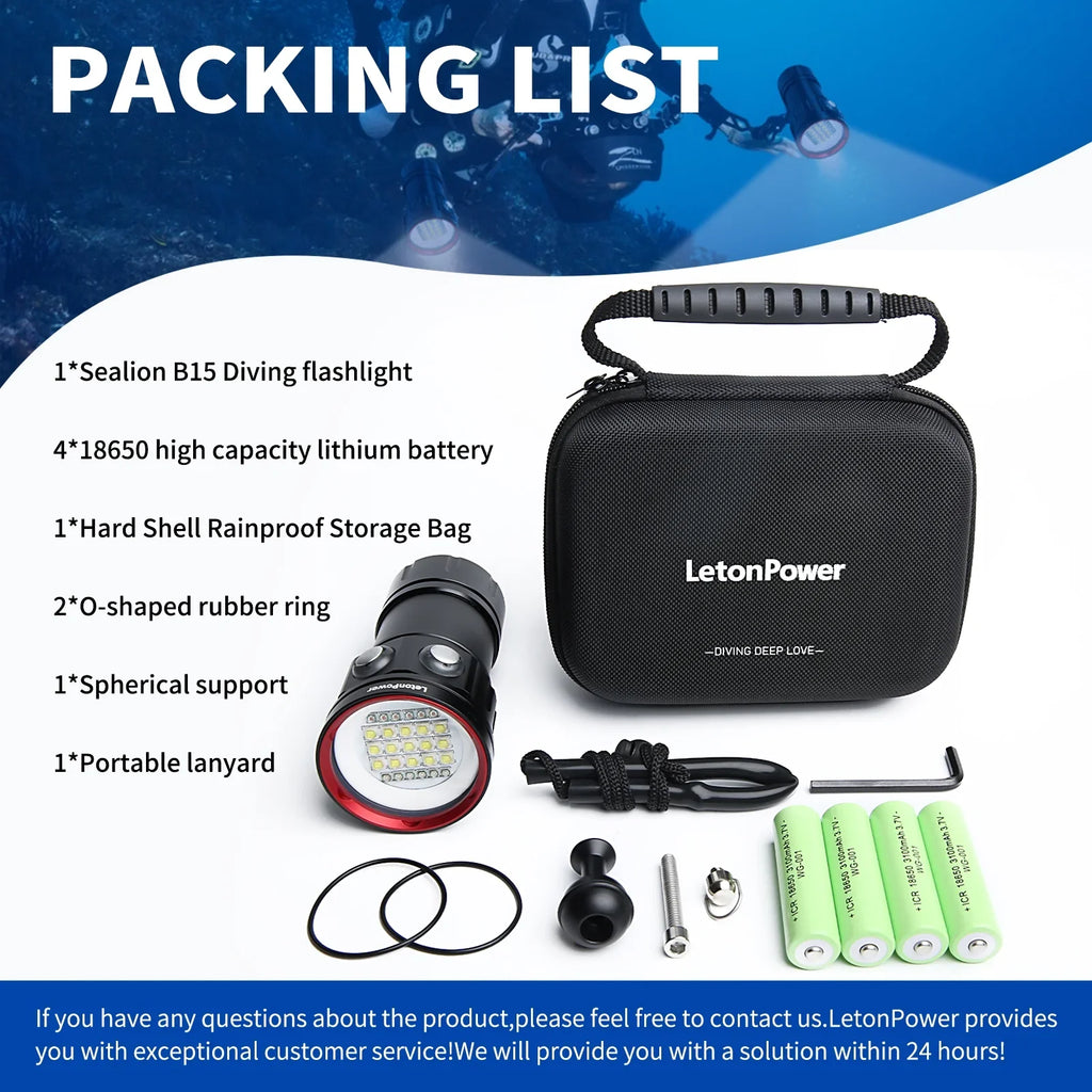 Sports,Underwater Diving for Light Dive B15 Underwater Video Under Scuba Shooting Underwater Video Light Lights Flashlight Dive Water and 80m 8000Lumens Flashlight Photography