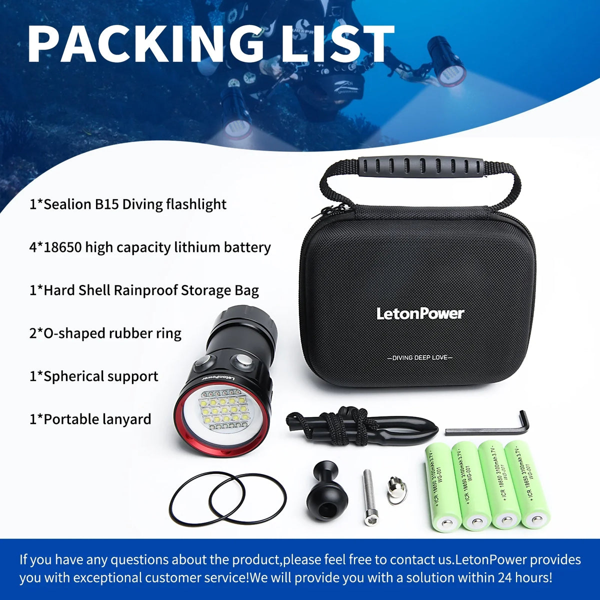Sports,Underwater Diving for Light Dive B15 Underwater Video Under Scuba Shooting Underwater Video Light Lights Flashlight Dive Water and 80m 8000Lumens Flashlight Photography