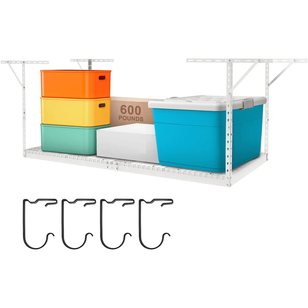48x96" lbs White SKYSHALO Rack Overhead Adjustable Rack 600 Garage Storage Ceiling