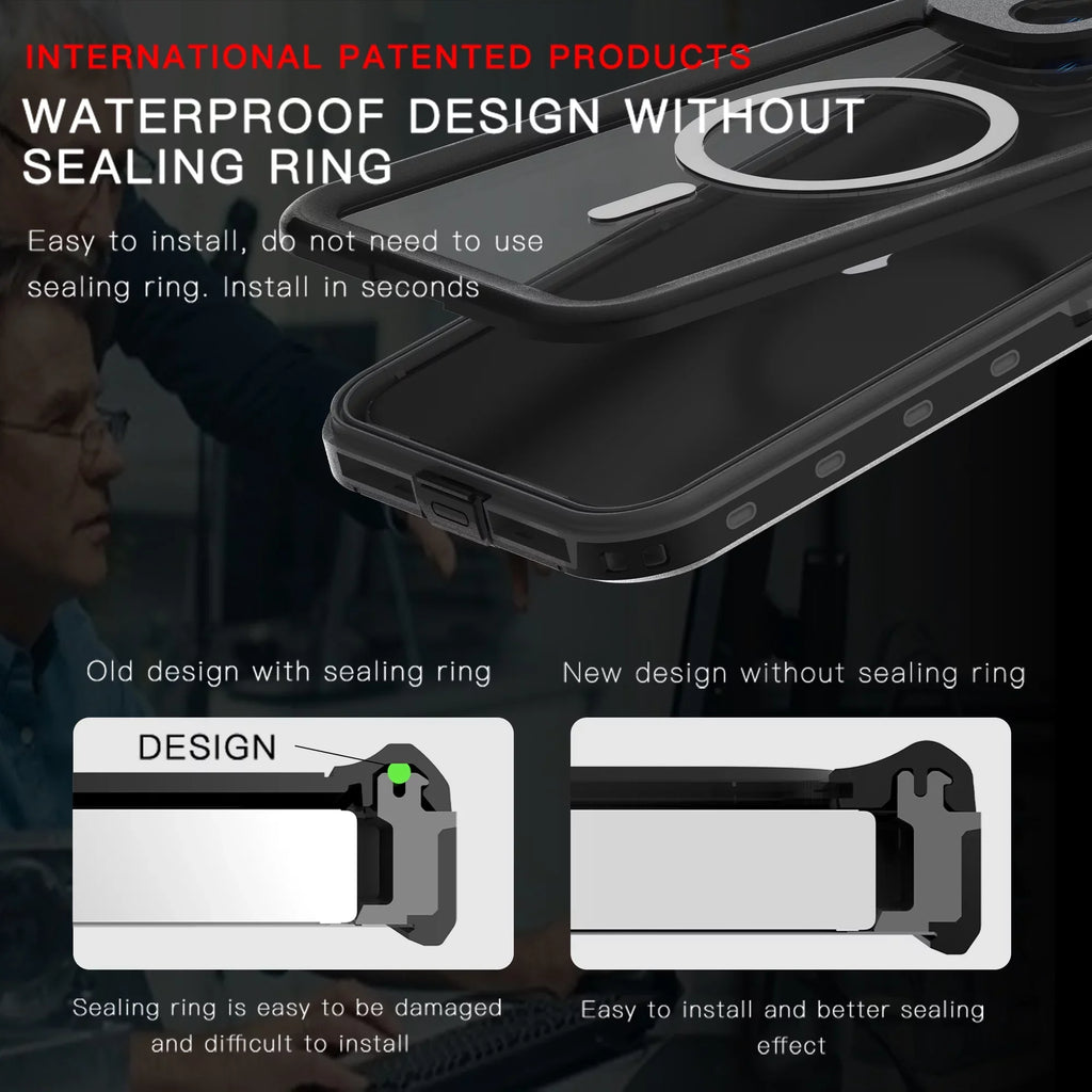 Underwater for 6.7inch,Black Waterproof Proof - Military 15 ELEHOLD for Rugged Plus Screen 15 Magnetic Plus IP68 Protector Duty iPhone Case Built-in Full-Body Drop Shockproof Case, Heavy iPhone