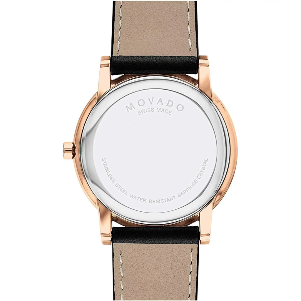 Movado Rose Black Leather Men's 0607315 Watch Classic Gold Museum
