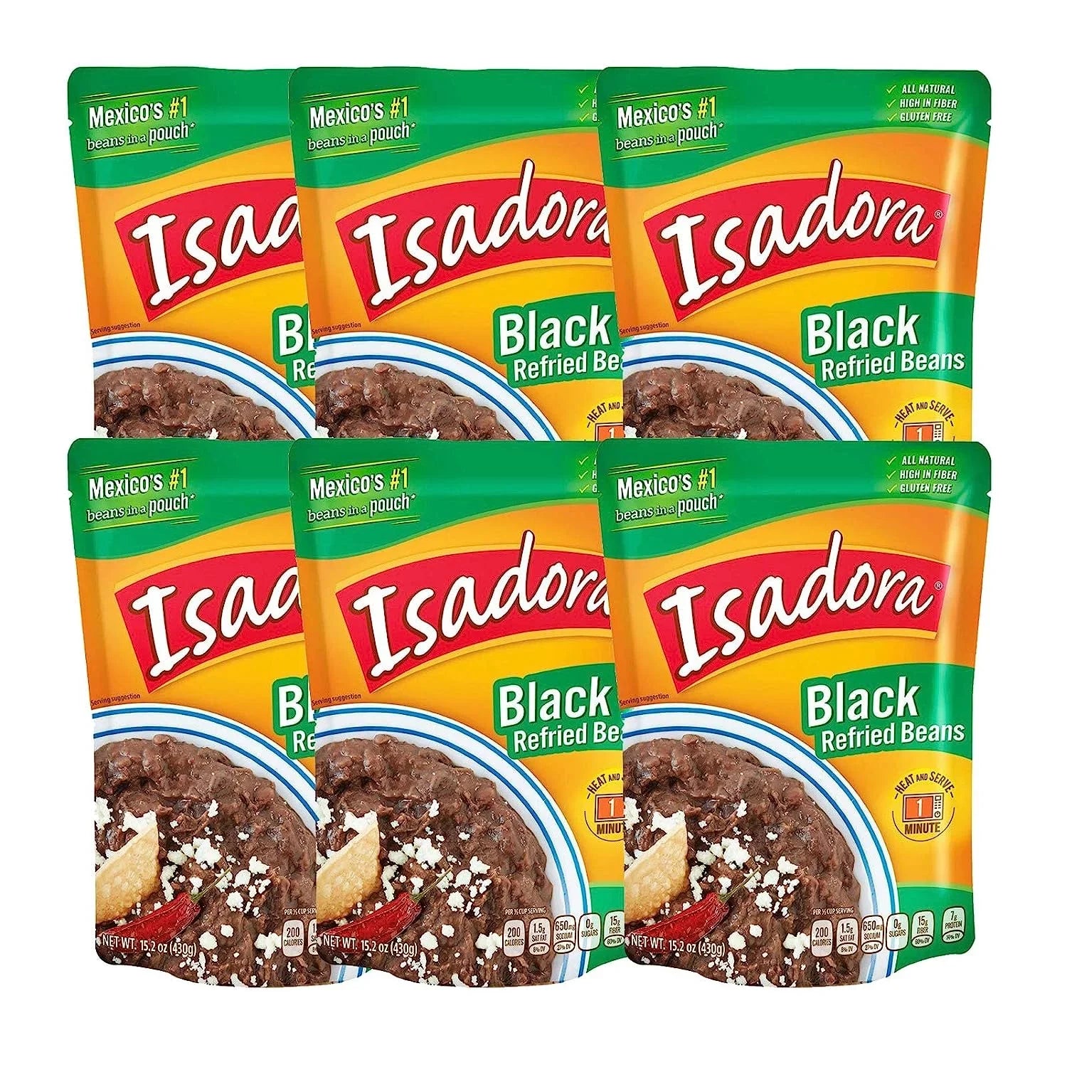 Isadora 6 15.2oz Beans, Beans Pack) Pouch (Black Refried