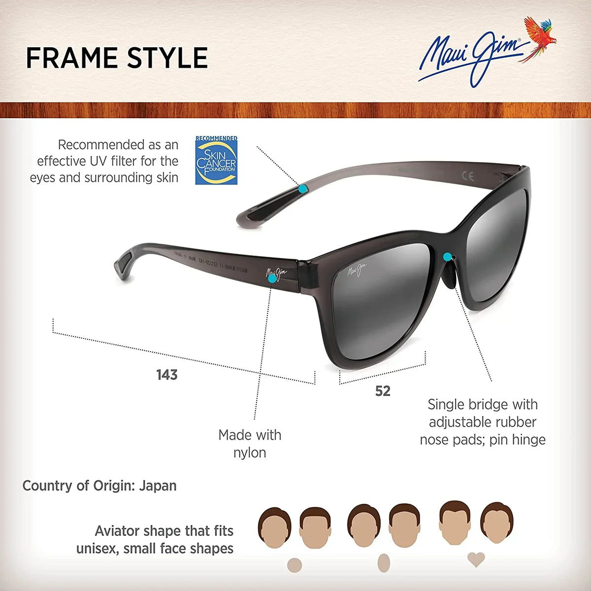 Jim Anuenue Polarized Grey, Classic Medium Translucent Grey/Neutral Women's Sunglasses, Maui