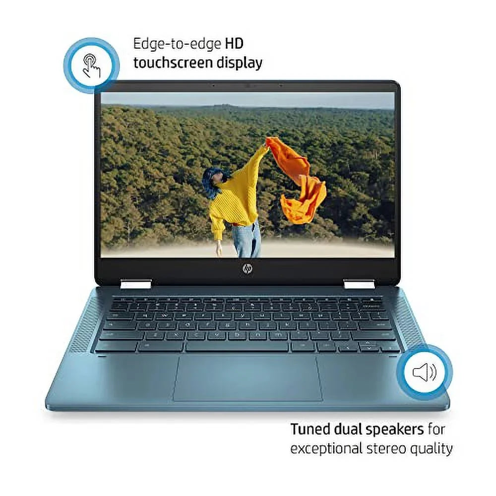 Forest Intel Celeron Touch 14" HP 4GB 600, Chromebook, OS, X360 Teal, HD N4120, eMMC, Intel UHD Graphics 64GB Chrome 14a-ca0790wm RAM,