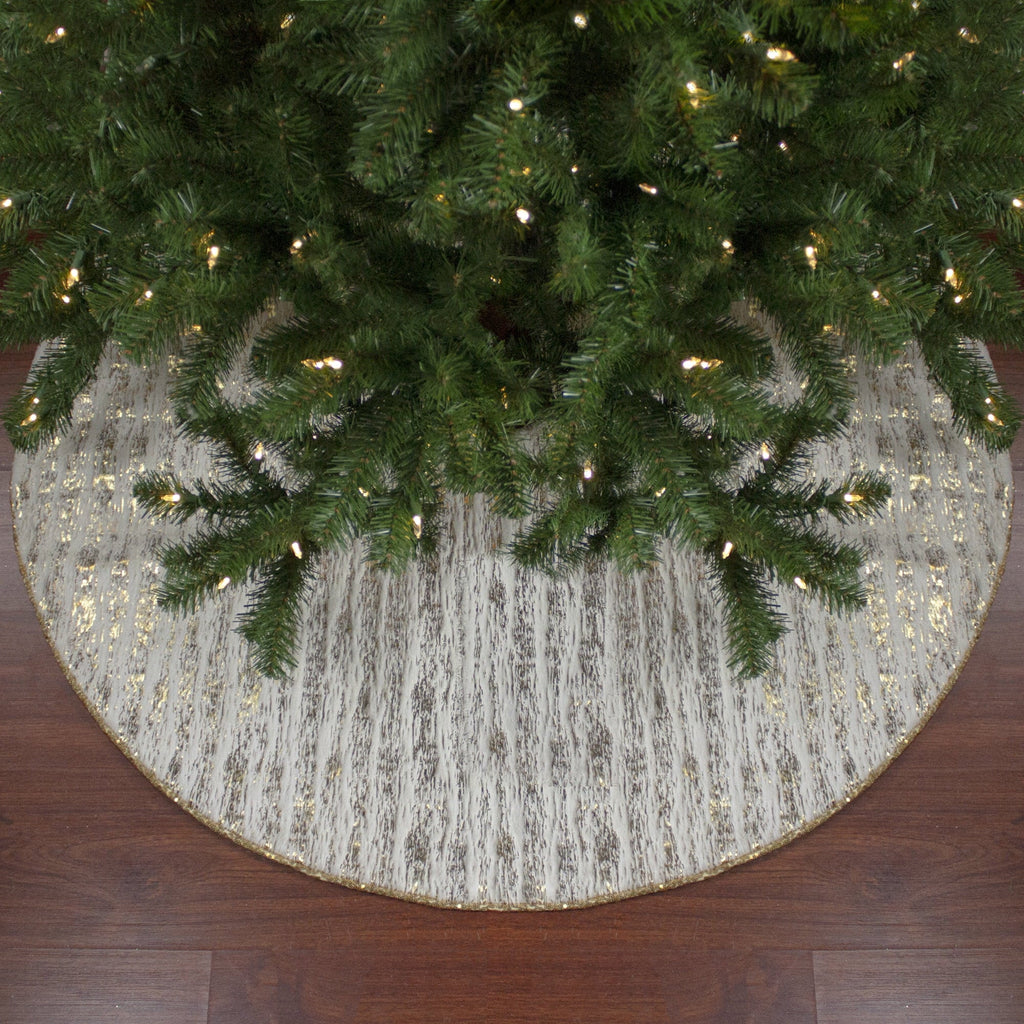 and Tree Faux 48" Northlight Pattern Skirt Wood and Gold Fur Cream Grain Christmas