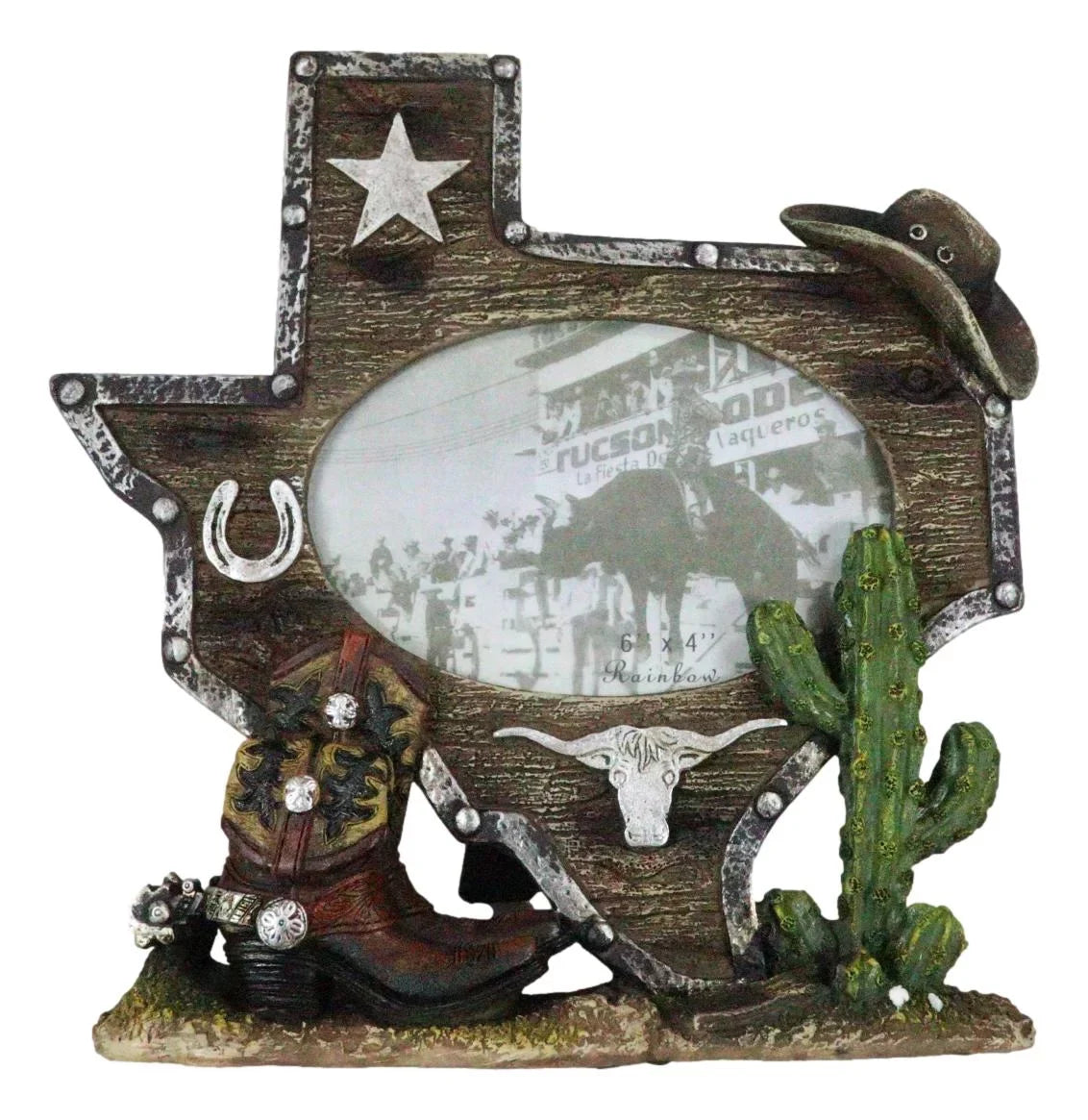 Rustic Cactus 4"X6" Map State Cowboy Picture Frame Texas Boot Western Longhorn