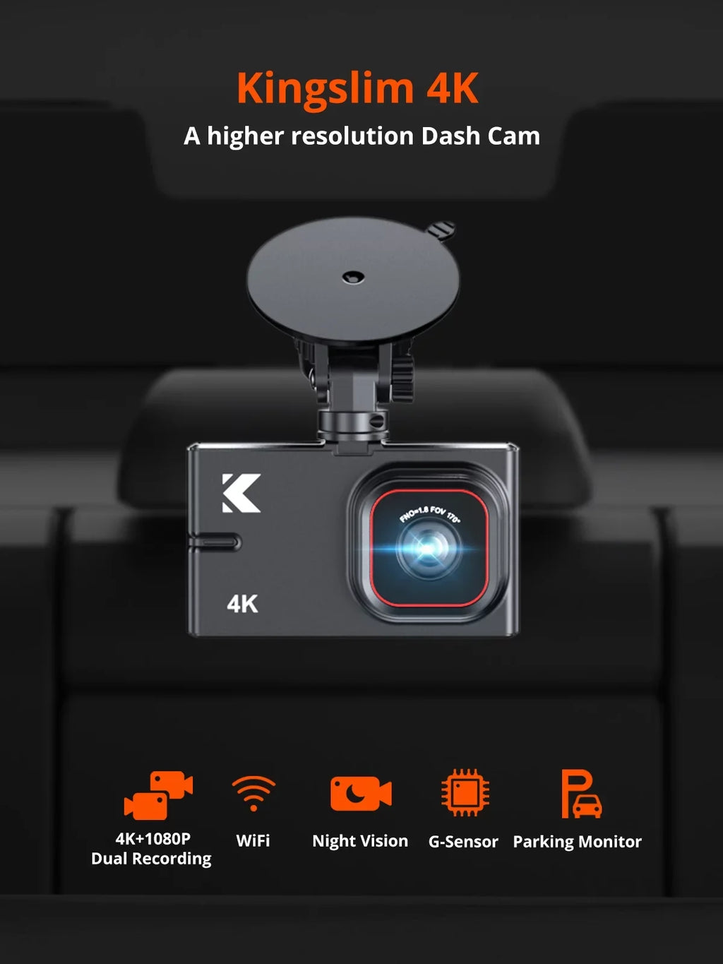 Night Rear Monitor, Version] and 256GB Dual Dash 4K D2 Front Car Supported[Upgraded Cam Pro - WiFi 4K for Parking Cam Camera and Kingslim Front Rear with Dash Dashboard Vision and with 1080P Cars,