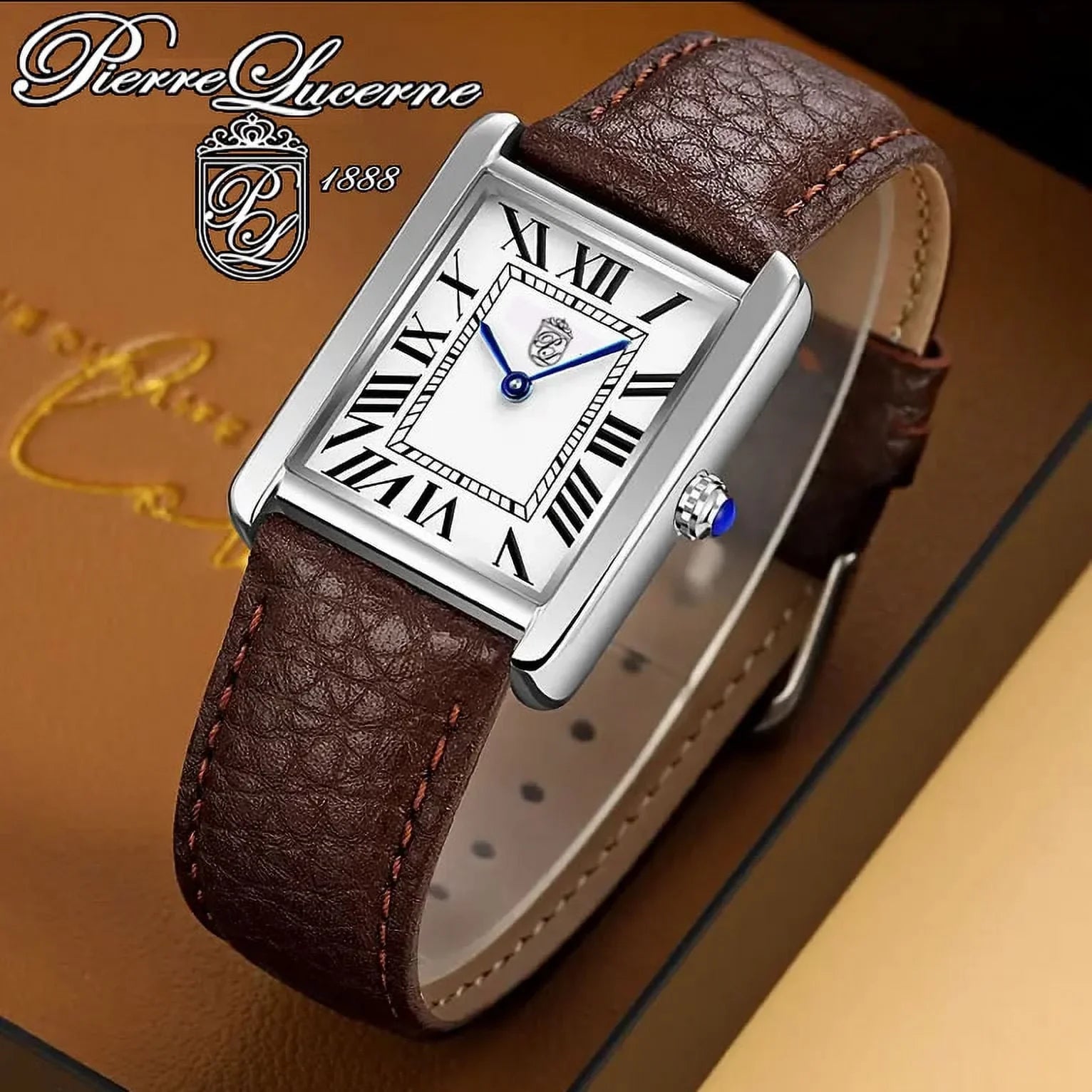 Mens Watch Lucerne Band Brown Must Style Louie Swiss Tank Classic Pierre Classic Dress Vintage