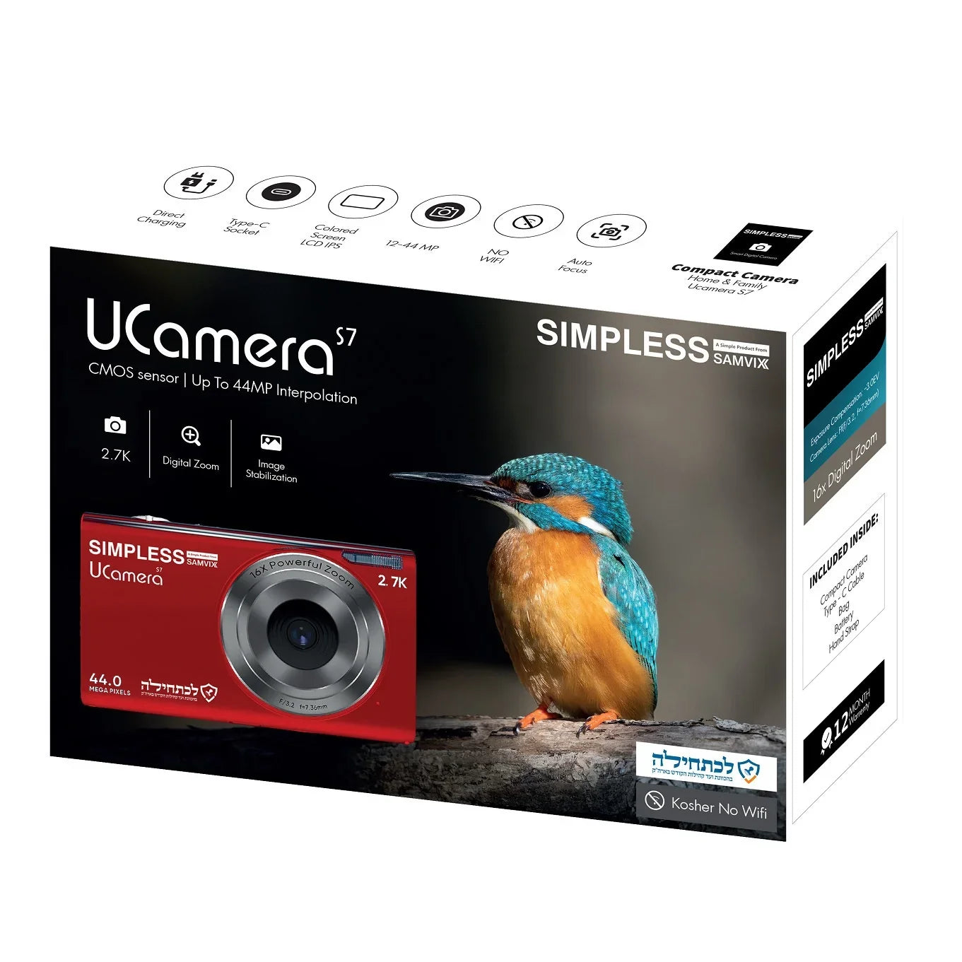 Samvix No No Kosher Camera S7 UCamera Digital Video, Wifi, Bluetooth, 44MP with Red