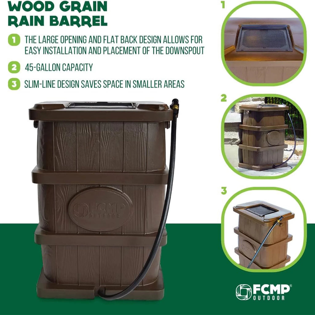Grain WG4000-GRY Outdoor Home Catcher Outdoor Water Rain Barrel Wood FCMP