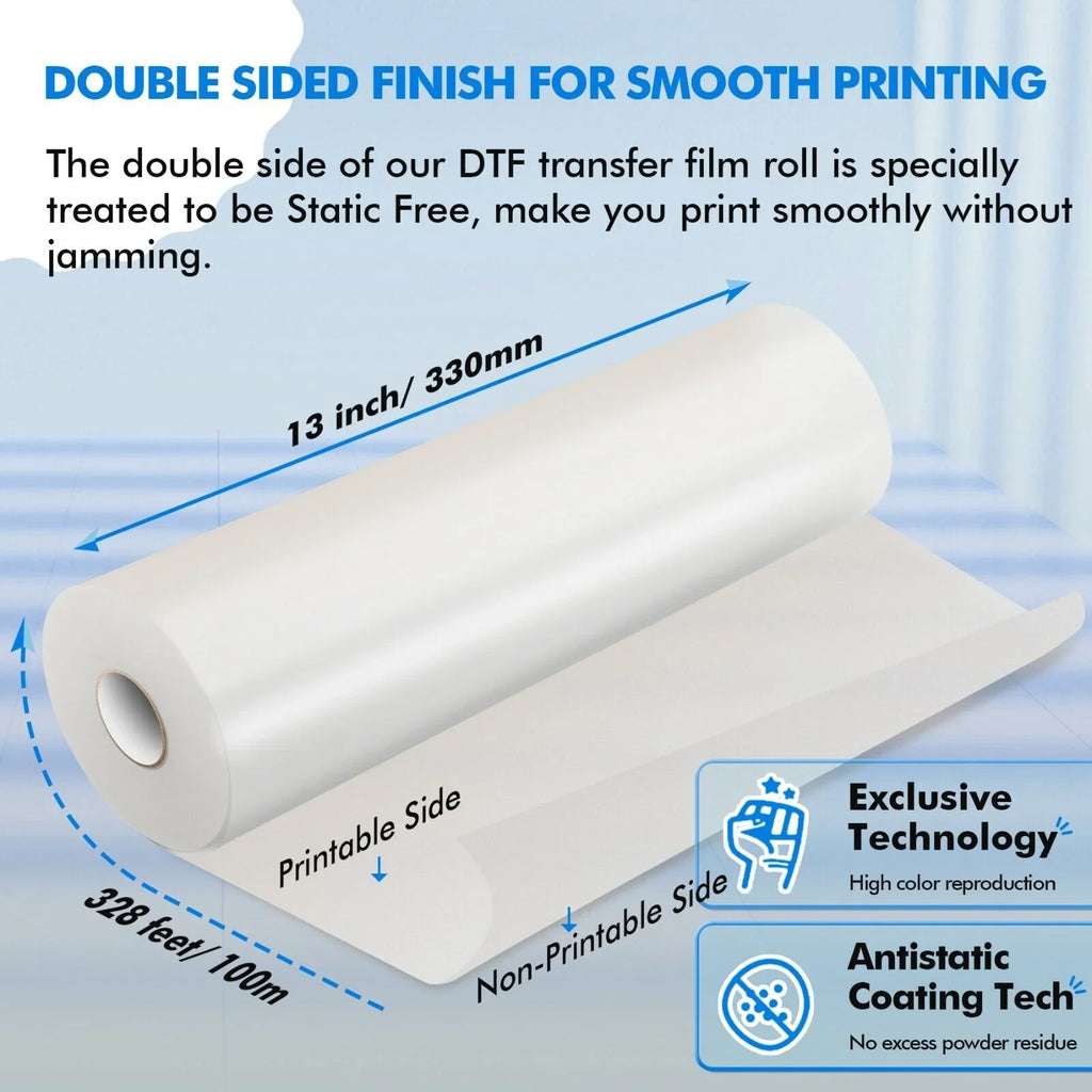 DTF DTF 328 Transfer, 13 13"x328' Transfer Sublimation Film for FT Film DTF A-SUB Heat X DTF Paper Roll in Roll