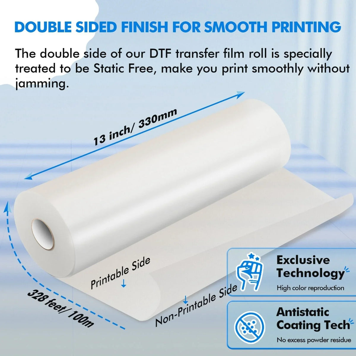 DTF DTF 328 Transfer, 13 13"x328' Transfer Sublimation Film for FT Film DTF A-SUB Heat X DTF Paper Roll in Roll