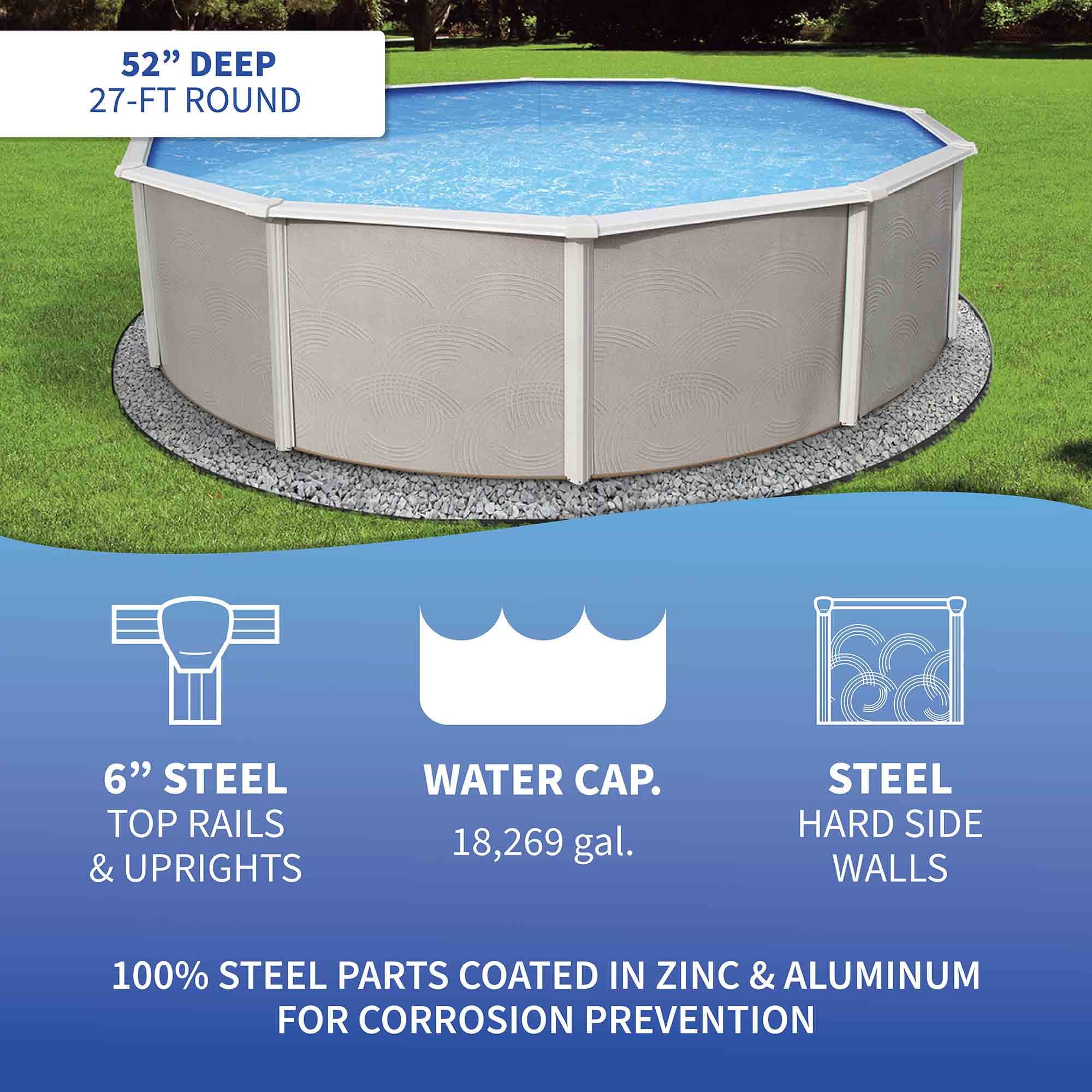 Wall Rail Belize Metal Package Deep Pool 27-ft 52-in Round Top 6-in Swimming