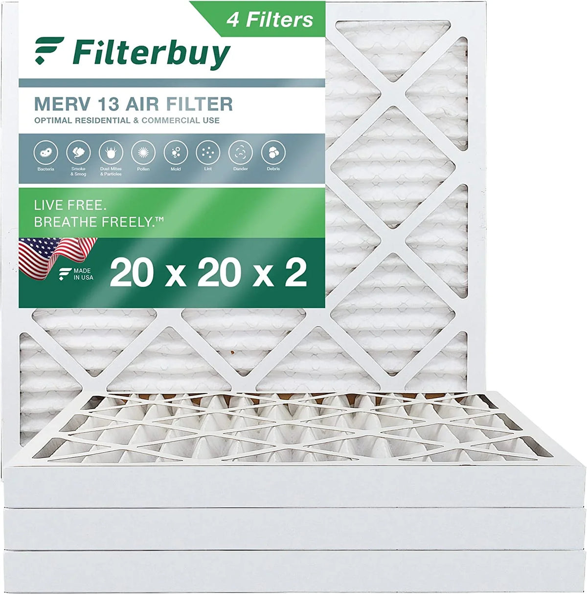20x20x2 MERV AC HVAC Filters Filterbuy Furnace Air 13 Pleated (4-Pack)