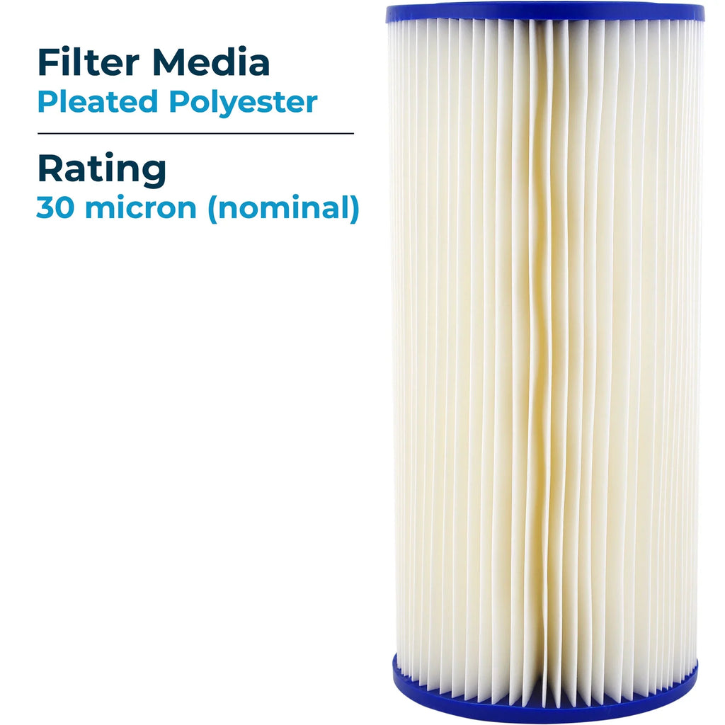 (8 Pack) 30 4.5" Filter Micron 10 Pleated Polyester x Cartridge, SpiroPure