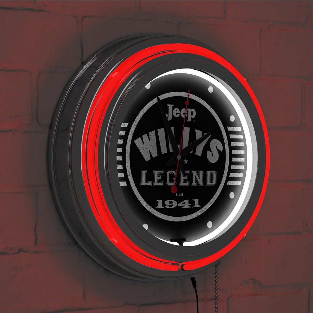 Chain-Pub, Pull Rung Clock-Jeep Wall Garage, Cave (Red) Analog Accessories or Black Willys with Double Clock Man Legend Neon