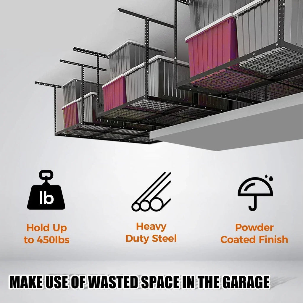 Steel Ceiling Adjustable Rack Organization Garage Black Storage Overhead Racks 3X6 Garage Storage Shelf Ceiling Mounted