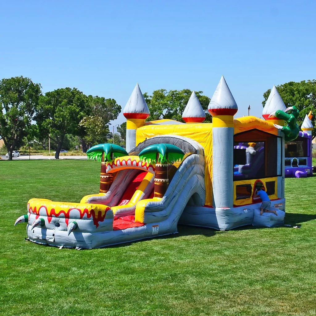 Bounce Grade Commercial T-Rex (with and Pool for Kids House Adults and Water Blower), JumpOrange Slide