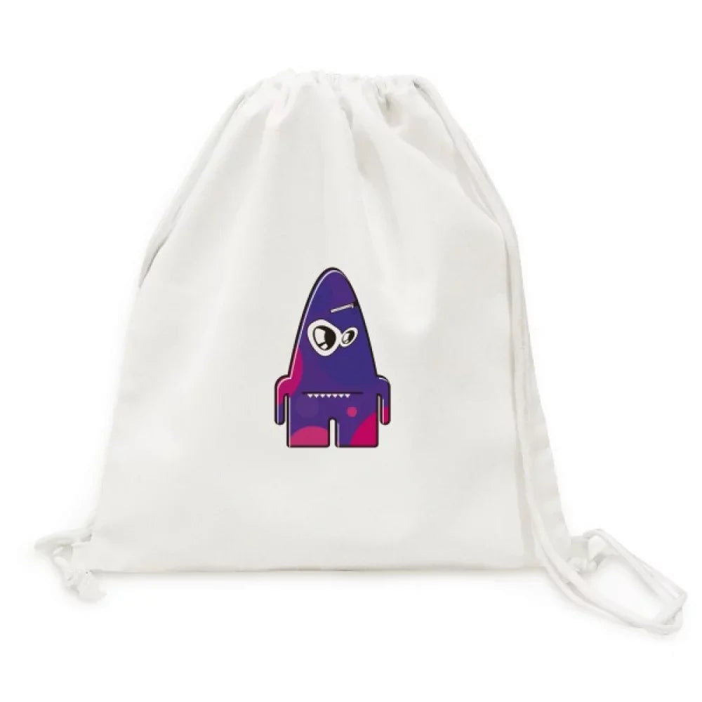 Monster Backpack Canvas Alien Drawstring Bag Reusable Universe Shopping Purple Mesh