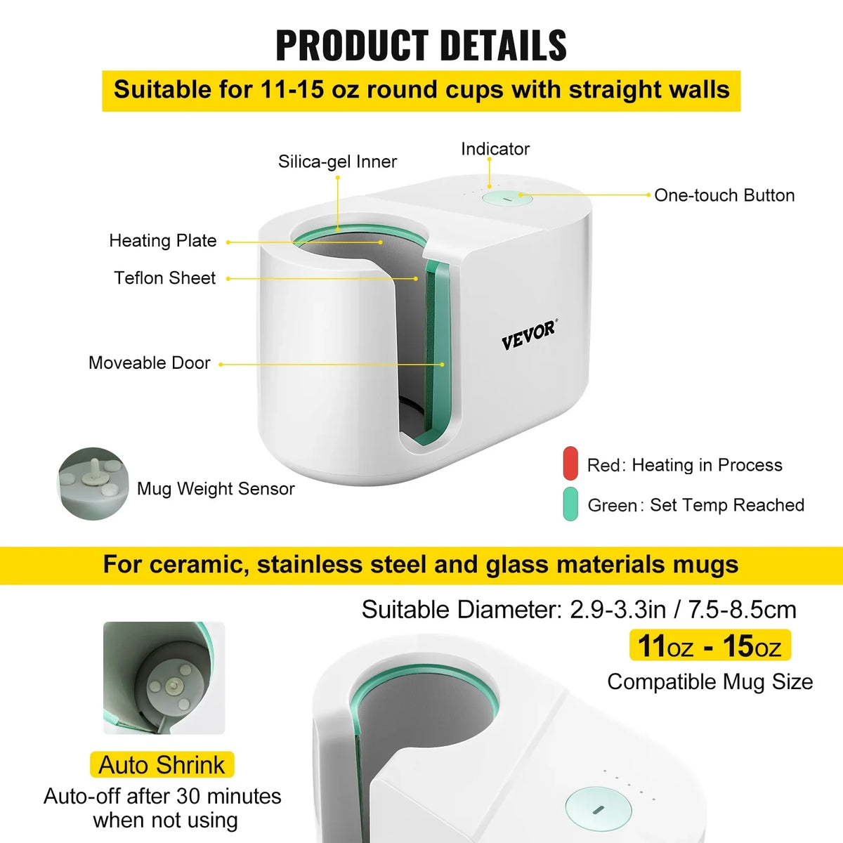 with 11-15oz, VEVOR Press Sublimation DIY Mug Heat Coffee Mug Press Press Portable Easy Transfer Machine Automatic Mug Family Pro Machine, Presser Friends Gi as Button, Presents Cup Printing One-touch