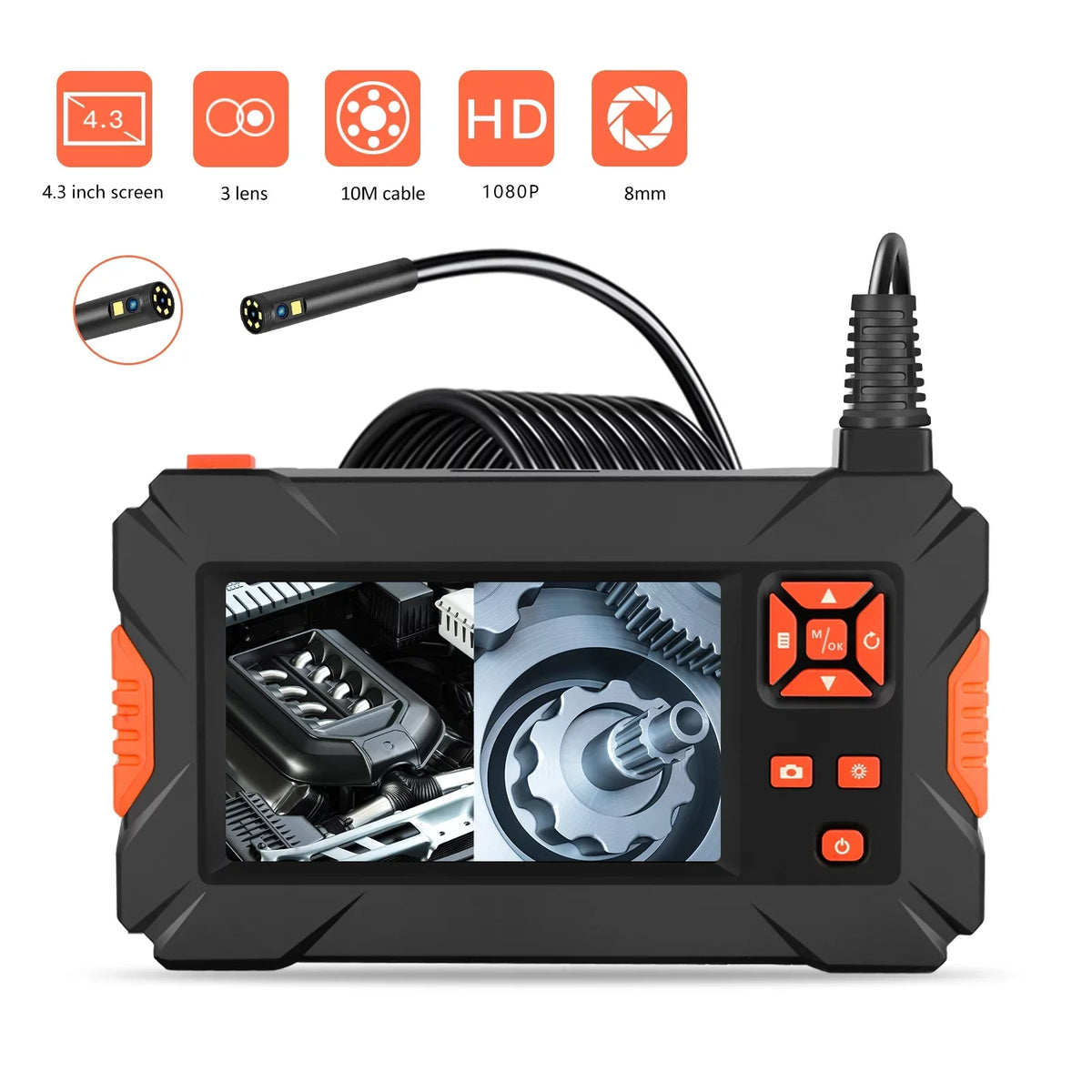 Pinnaco Screen P130 Pipe for Portable Full-Color IPS Camera, Inspection Sewer Maintenance Endoscope - Industrial Automobile 4.3" Engine