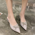 Women Mules Dress Summer Pointed Crystal Slides Flops 2024 Sexy Sandals Designer Shoes Luxury High Flip Toe Pumps Heels
