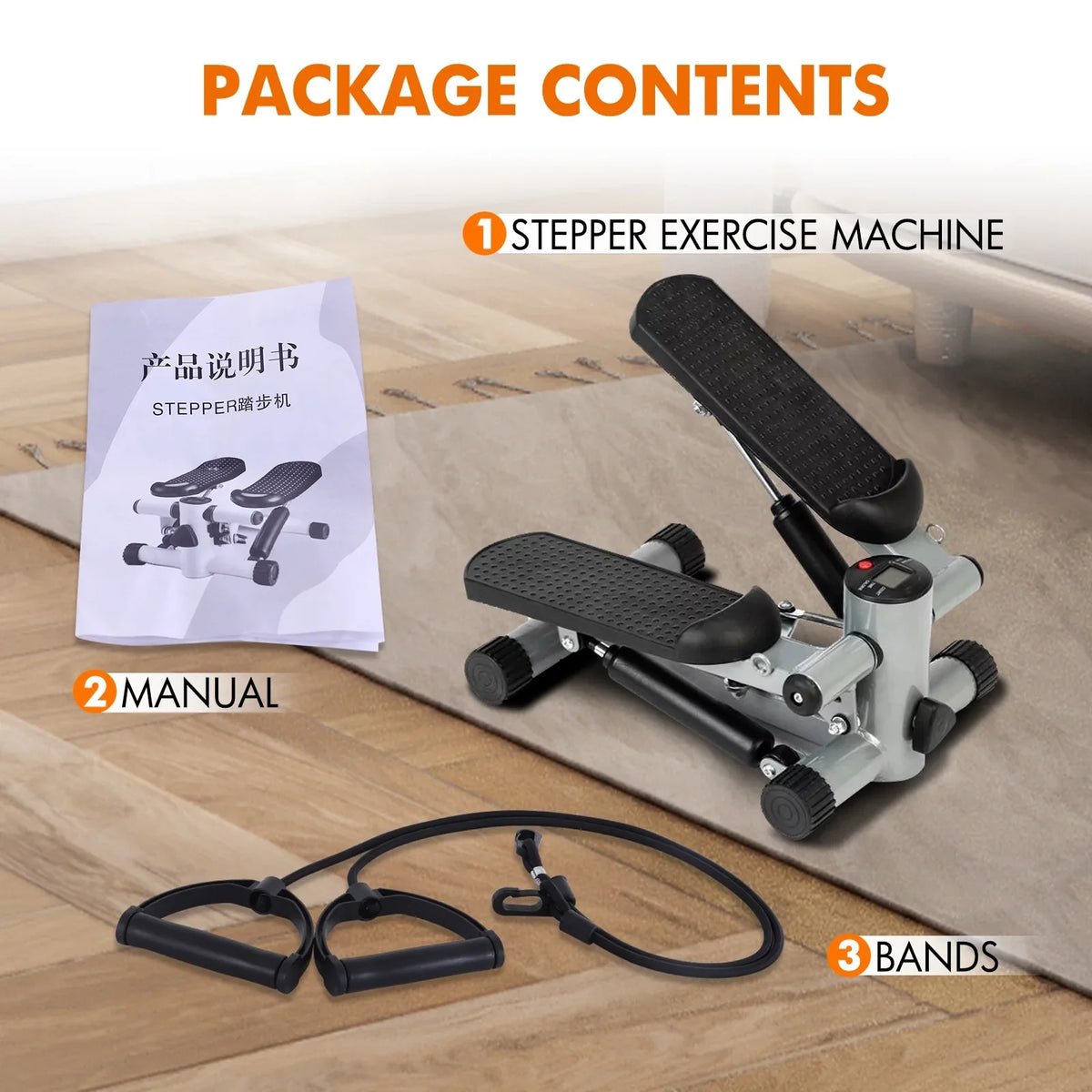 Exercise, Cardio Stepper with Stride Stepper Height Resistance Mini Stepper Equipment Gray for Bands, Stair Adjustable