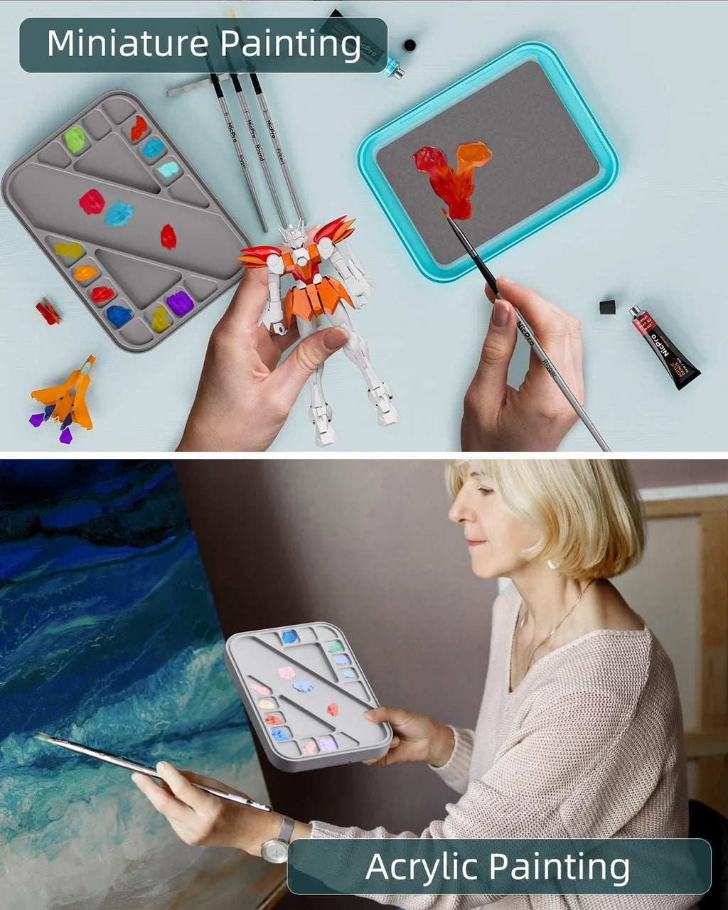 Paint Stay Painting 100Pcs Tray Pallet Paint Mixing 4Pcs with Palettes Kit, Palette Paint Brush Storage Holder Paper, Miniature Acrylic Wet for Nicpro Sponge,