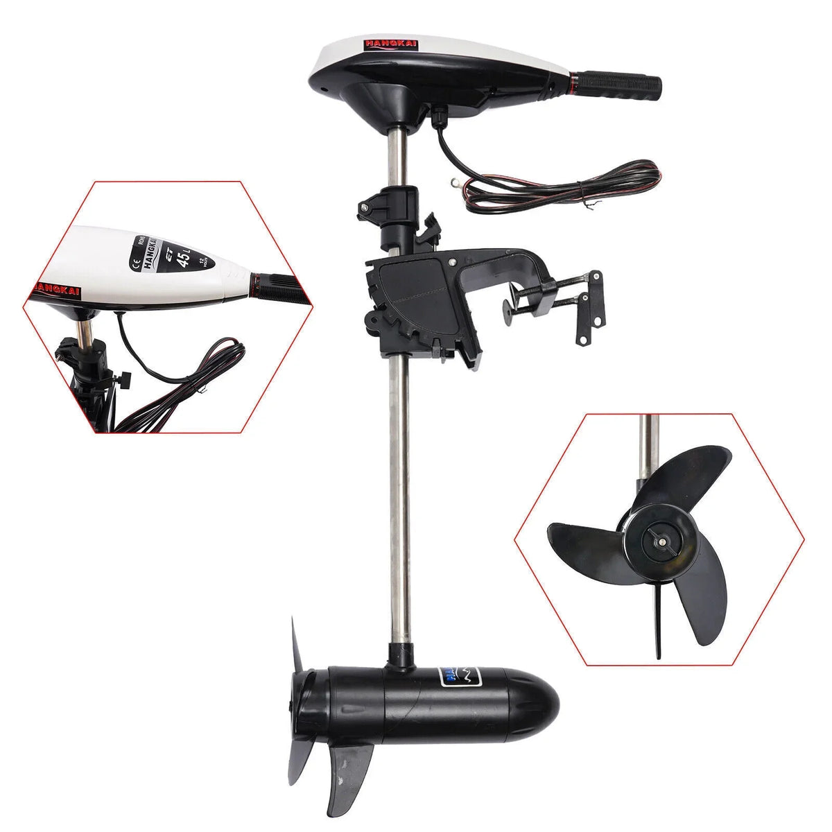 12V Boat Heavy Duty Electric Motor Engine 45LBS HANGKAI Trolling Motor Outboard