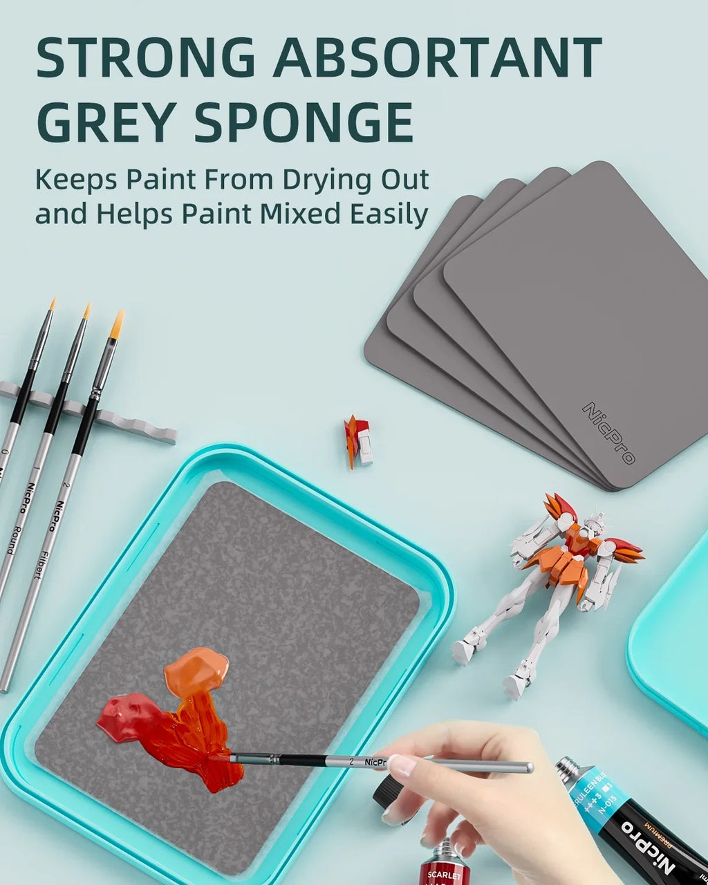 Paint Stay Painting 100Pcs Tray Pallet Paint Mixing 4Pcs with Palettes Kit, Palette Paint Brush Storage Holder Paper, Miniature Acrylic Wet for Nicpro Sponge,