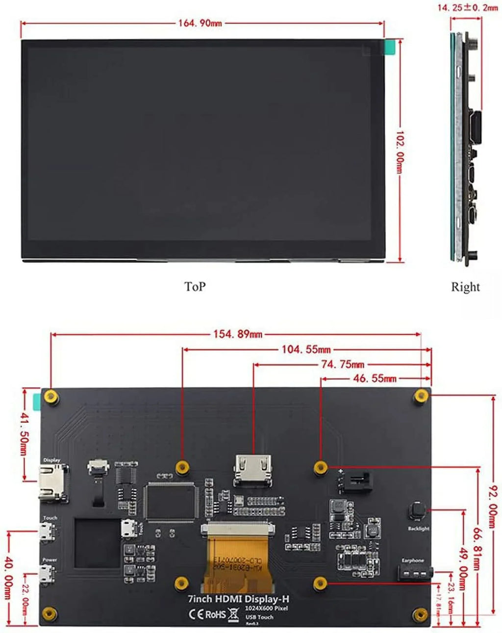 Monitor Drive-Free Pi HD 3B+/4B LCD IPS HDMI Display Stand-H HDMI with Monitor Compatible Raspberry Treedix 7 with Display 1024x600 Touchscreen inch