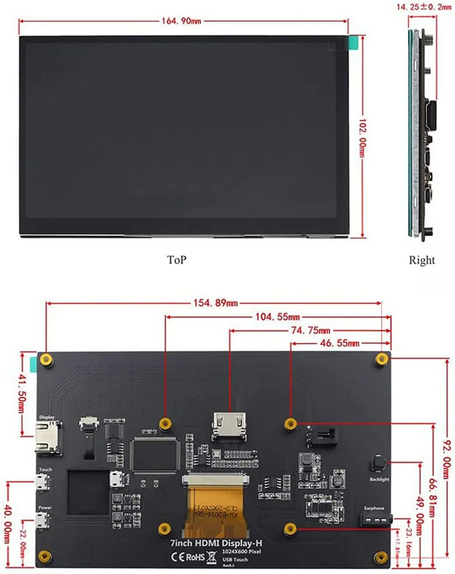 Monitor Drive-Free Pi HD 3B+/4B LCD IPS HDMI Display Stand-H HDMI with Monitor Compatible Raspberry Treedix 7 with Display 1024x600 Touchscreen inch