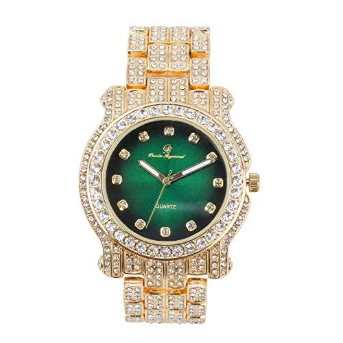 Silver Round Out (L0504DXB Luxury Money - Mens Bling-ed w/Bling-ed Bracelet Watch Green) ZZ Gold Out