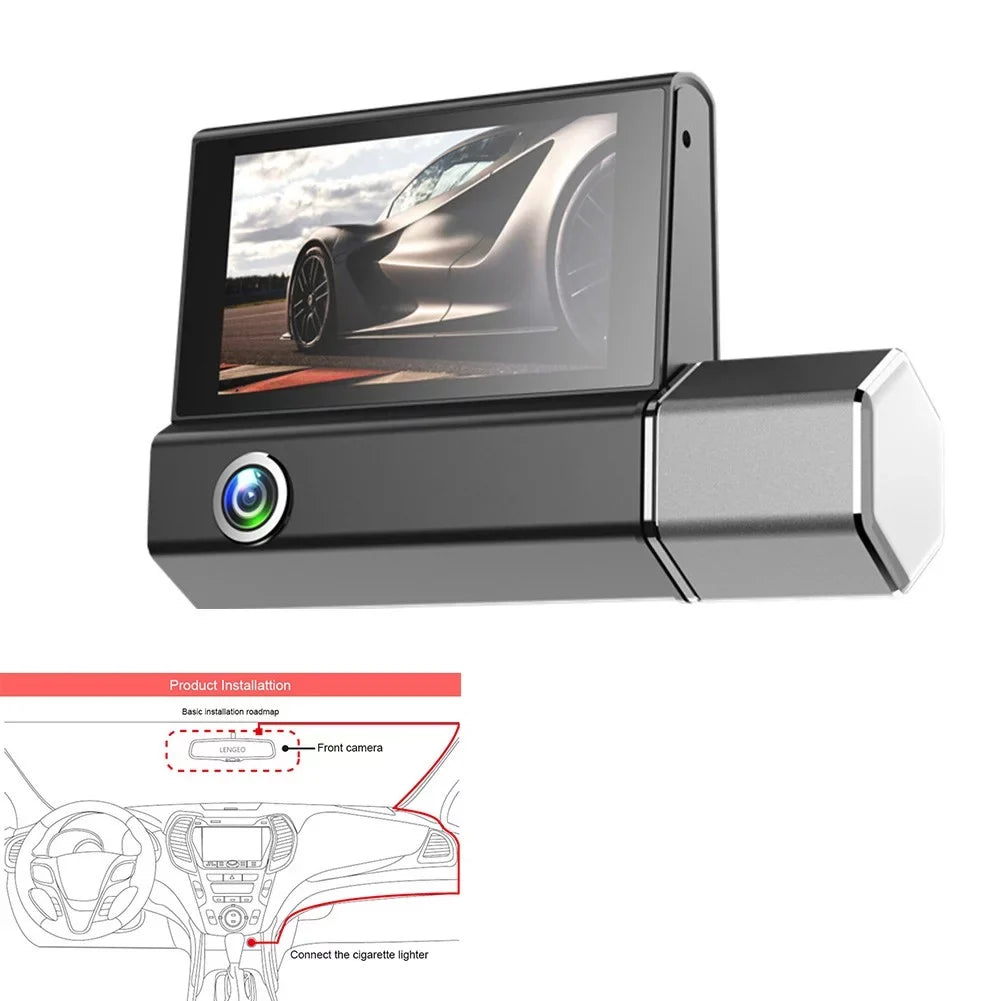 Video Front And Dual Cam Inside And Dash DVR Recorder Lens Car Camera Rear
