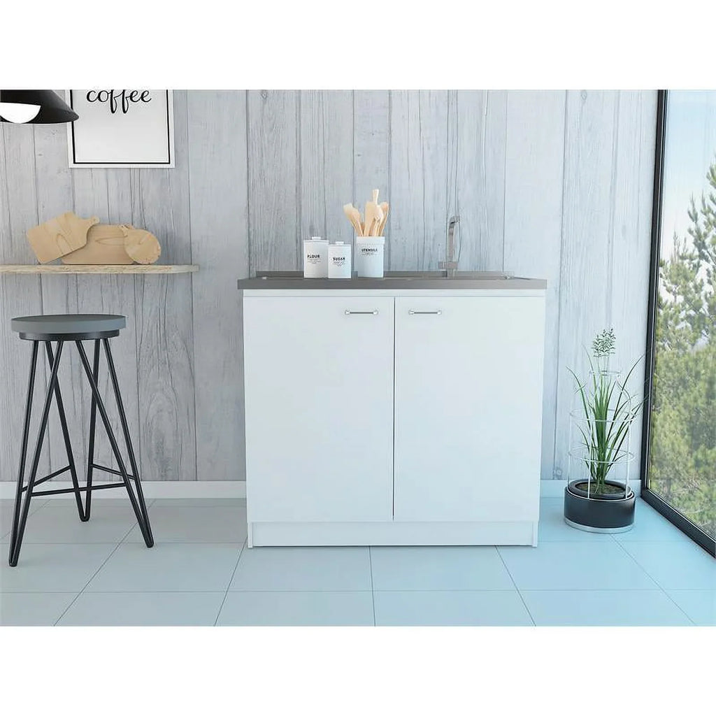 Kitchen and Service Set with Square Sink Cabinet 2-Piece Home Utility with Cart