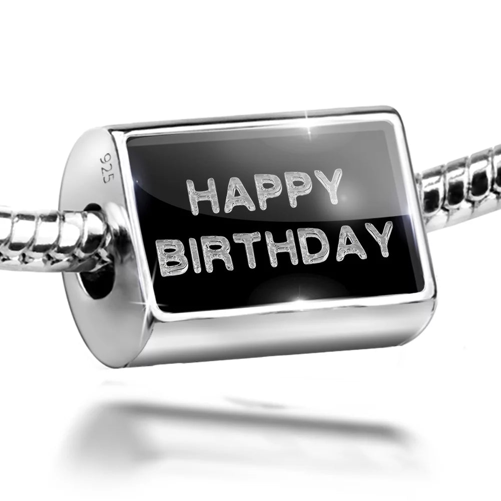 Charm on Cubes Birthday Black Sterling Neonblond Happy Clear Silver Bead 925 Ice