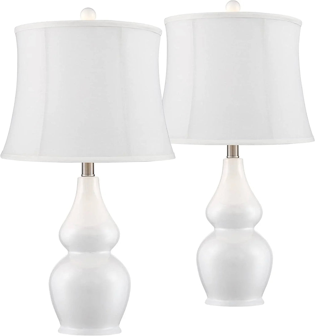 Ceramic Modern Nightstand Lighting for Room Bedroom Double Table Office Tall Gourd Entryw Jane Bedside White Lamps Drum House Shade 25" Home Fabric Living TJUNBOLIFE Softback Tapered