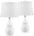 Ceramic Modern Nightstand Lighting for Room Bedroom Double Table Office Tall Gourd Entryw Jane Bedside White Lamps Drum House Shade 25" Home Fabric Living TJUNBOLIFE Softback Tapered