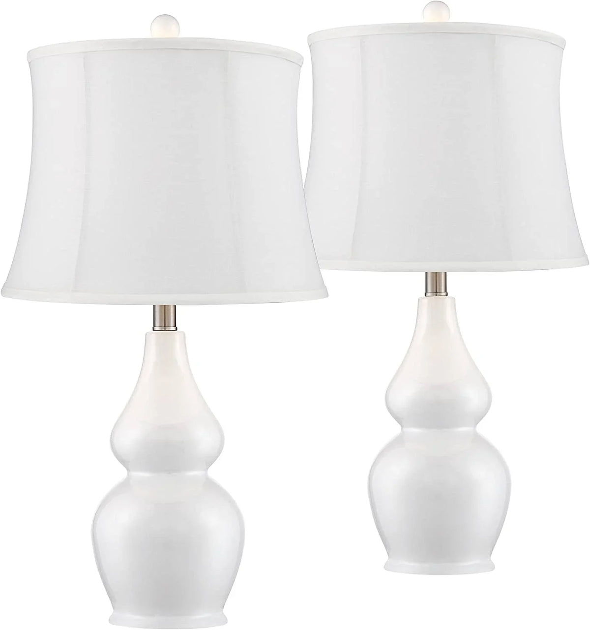 Ceramic Modern Nightstand Lighting for Room Bedroom Double Table Office Tall Gourd Entryw Jane Bedside White Lamps Drum House Shade 25" Home Fabric Living TJUNBOLIFE Softback Tapered