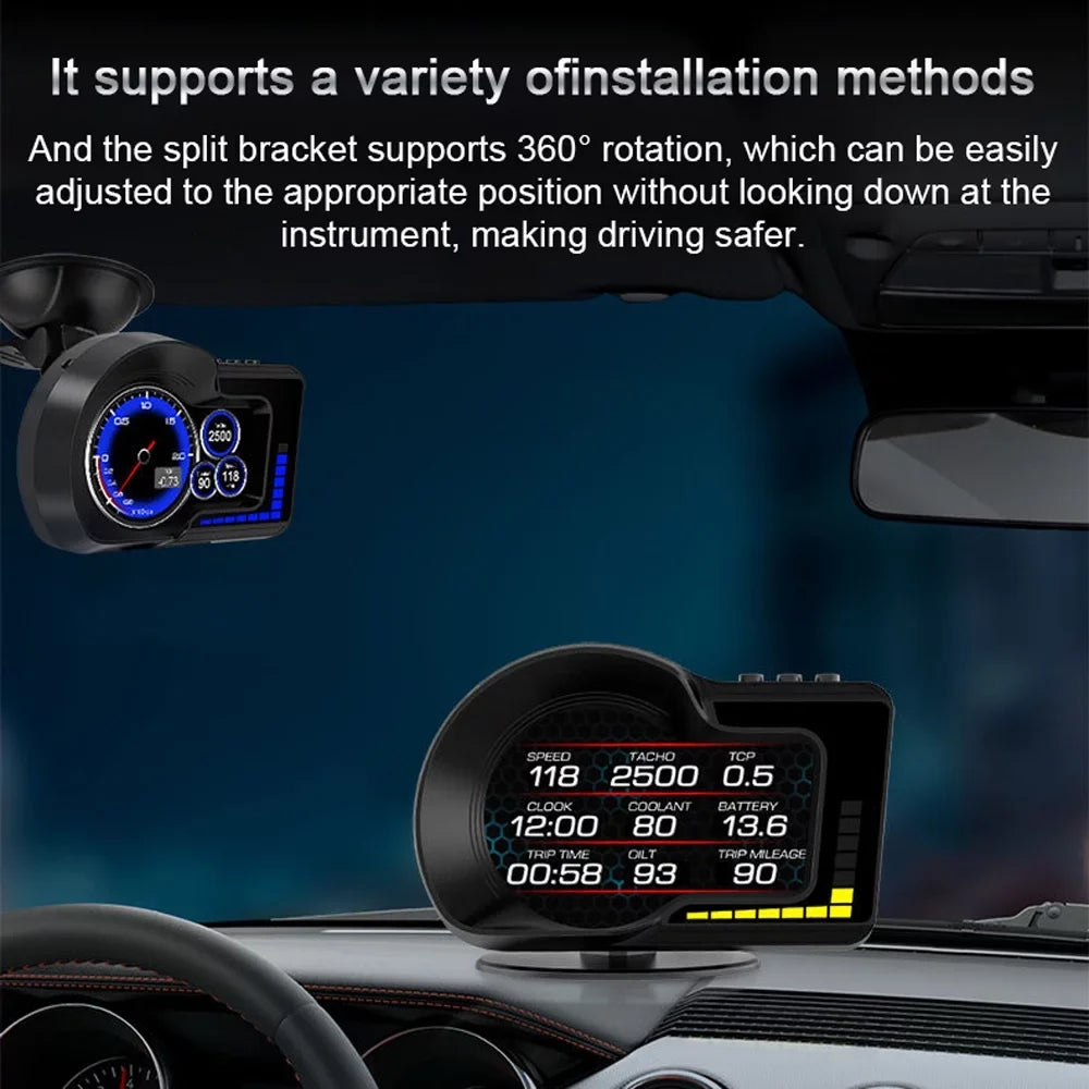 Temperature Water for Oil Clock, Head-Up Moobody Display Monitoring: RPM, Speedometer, Speed Car &