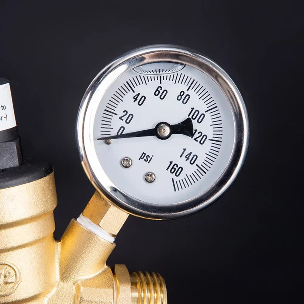 RV Inlet with Lead-Free Travel Ideal Pressure Gauge and 0-160PSI Adjustable for Water Valve Screened Filter, and Regulator Brass, Trailers -