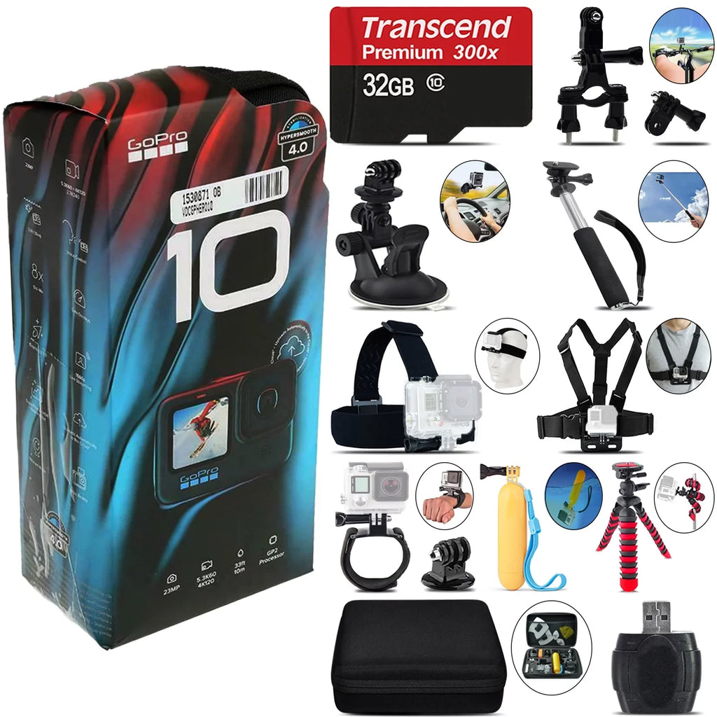 Waterproof HERO10 Ultra GoPro Camera -32GB Black Kit 23MP, HD, 4K30 Wi-Fi Action