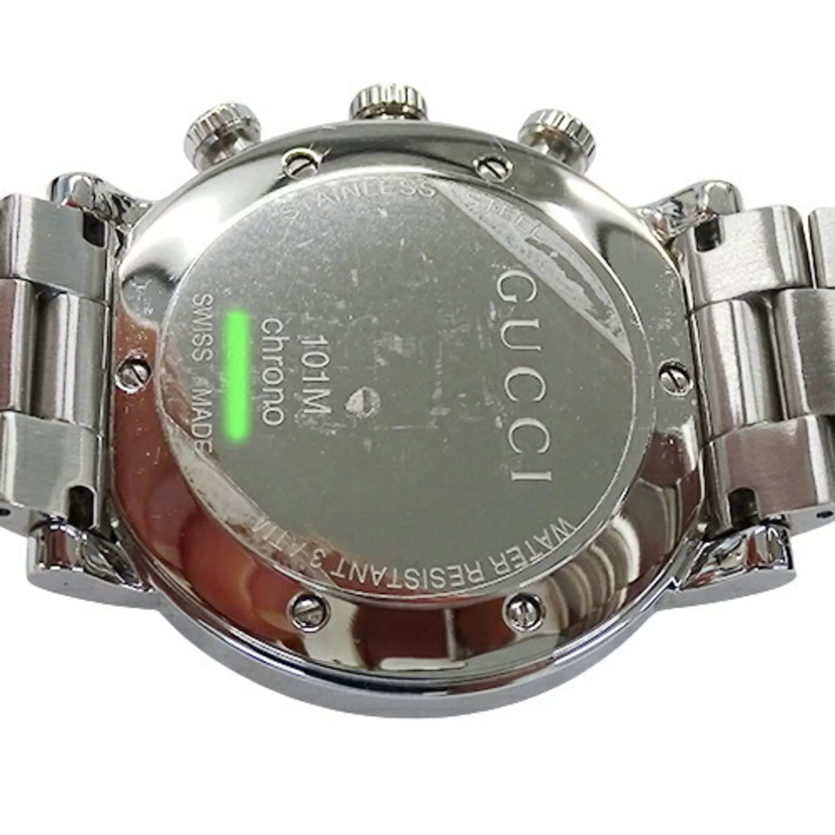 silver 101M Gucci watch Used black steel men's stainless quartz YA101309 chrono G GUCCI SS date