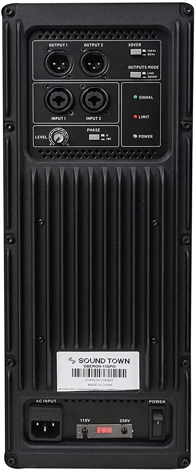 Series Class-D 4" Output 15" Selectable 100 Sound Town Modes, Birch Amplifier, Powered with and oz PA/DJ Subwoofer Plywood, LPF DSP Voice Coil, Black OBERON (OBERON-15SPW) Magnet, 1400W