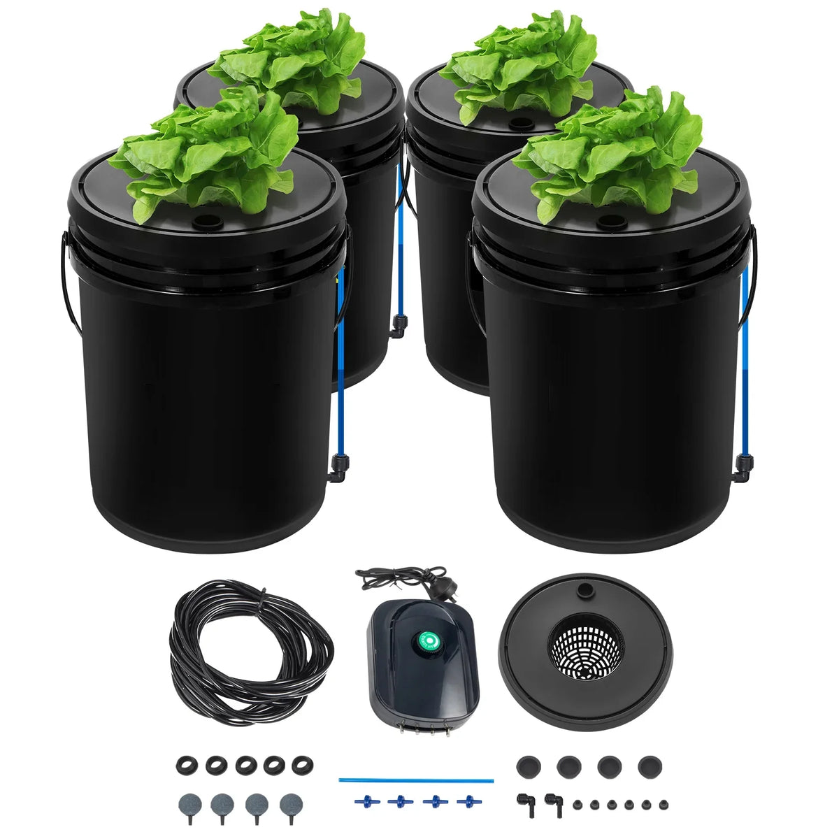 Hydroponic Kit Grow Gallon with Pump Buckets 5 System SKYSHALO Water Deep Hydroponics DWC Culture Growing Bucket, 4
