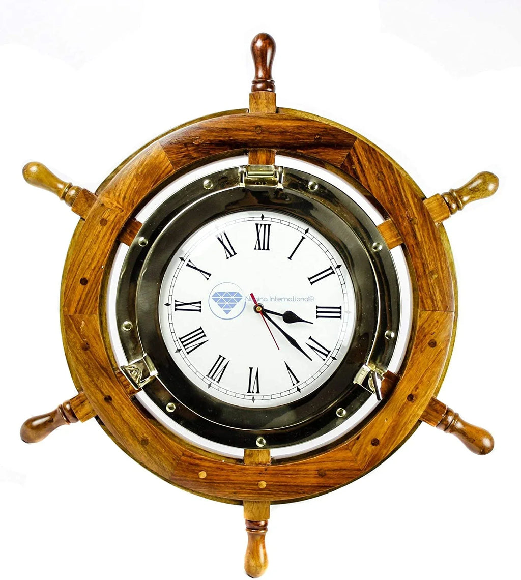 Gift (18 Brass Nagina Wheel Maritime Nautical International Pirate's Porthole Full | Tim'es Inches) Vintage Clock Ship