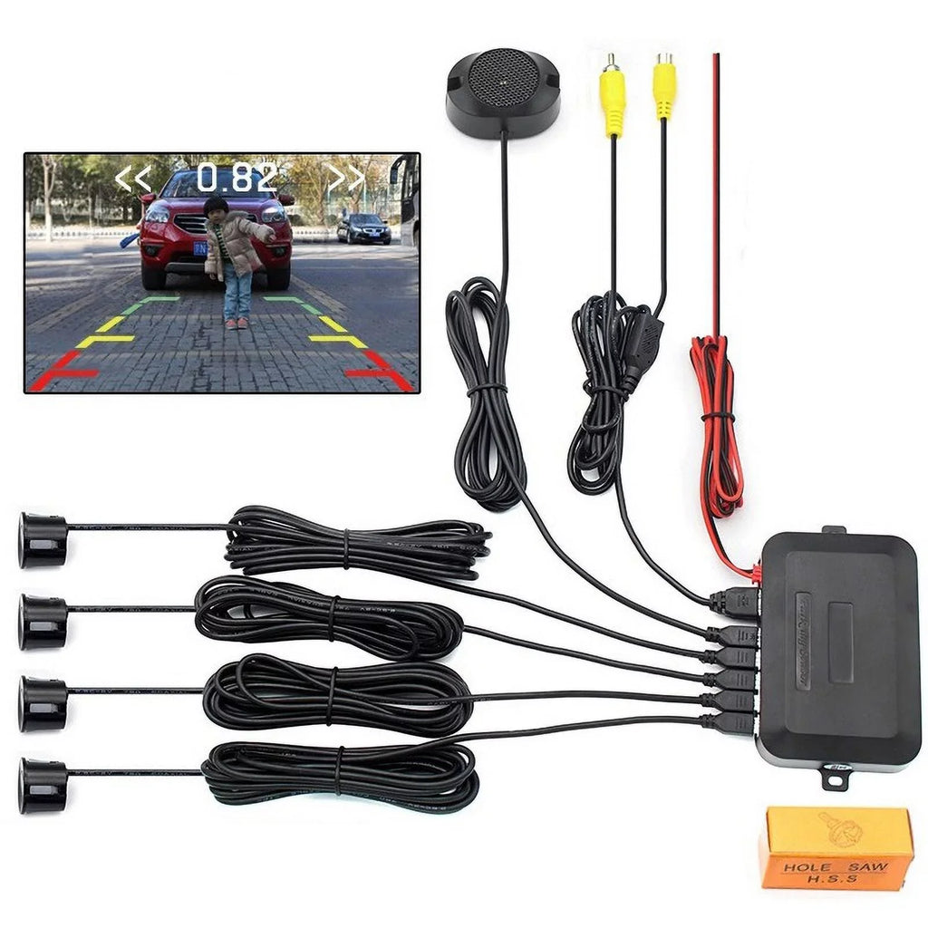 Parking beeps, Radar Diameter 4 Sensor Detection Cable) 2.3M Packs Car Backup Distance:30~150CM, X60D Buzzer System, (Black) Waterproof Reverse Sensors (22mm