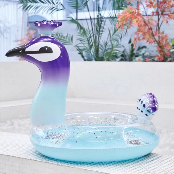 Inches Swimming Peacock with Game Water Raft Pool for Valves Toys Inflatable Fast Fun Lounge Summer 48 Beach Designed Kids Glitter Party Decorative Ionale