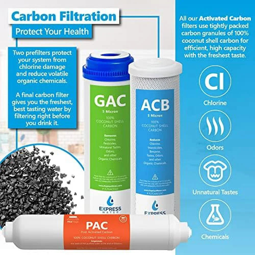 Filters, 2 System Filters Water ACB, Filters, Osmosis Set Year PAC GAC, Filter Carbon Reverse 10 14 Filters Sediment Inch Size SED Replacement